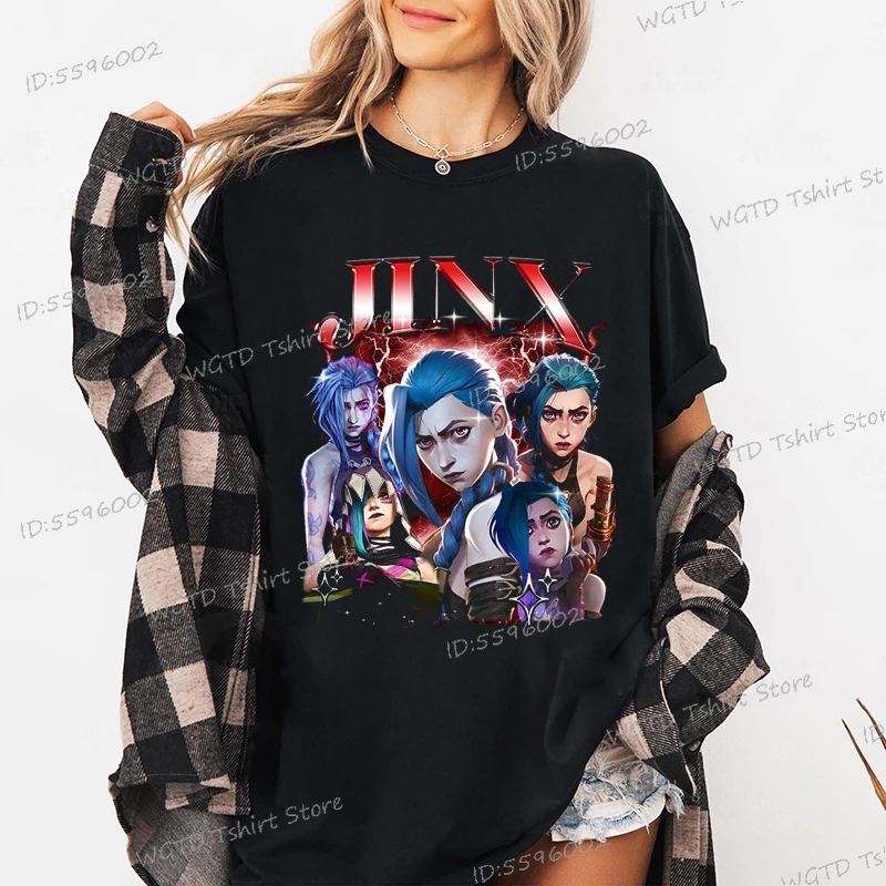 Caitlyn Arcane Shirt League of Legends Anime Lol T-shirts Harajuku Streetwear Cotton Oversized Clothing for Women Men Clothes