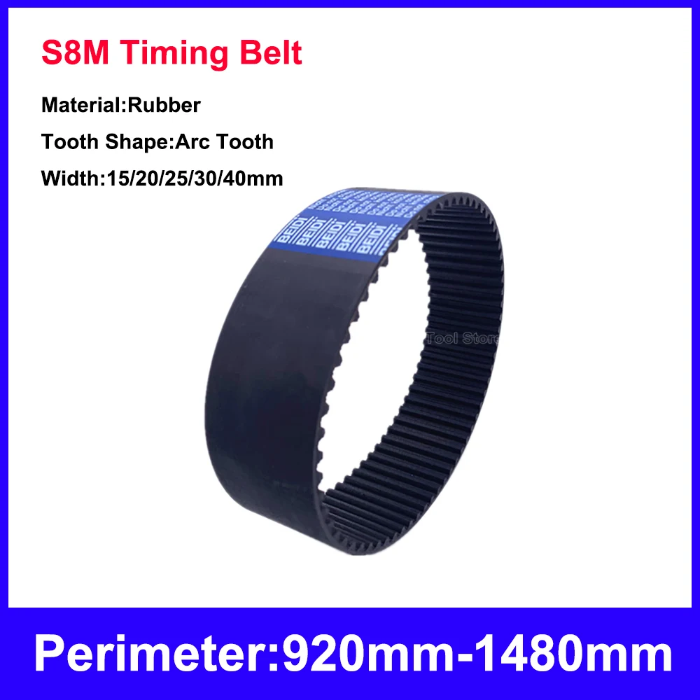 1PCS S8M Timing Belt Perimeter 920mm-1480mm Black Rubber Closed Loop Synchronous Belt Width 15/20/25/30/40mm