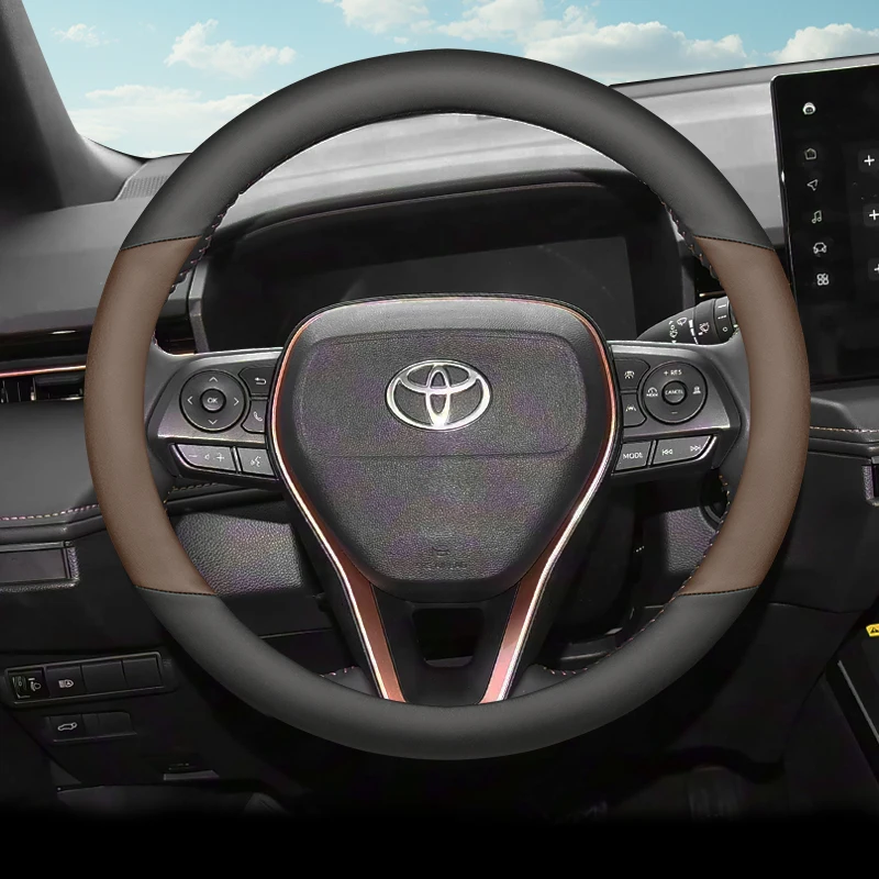 غطاء عجلة قيادة السيارة من الجلد لملحقات تويوتا جراند هايلاندر 2024 2025 2026
