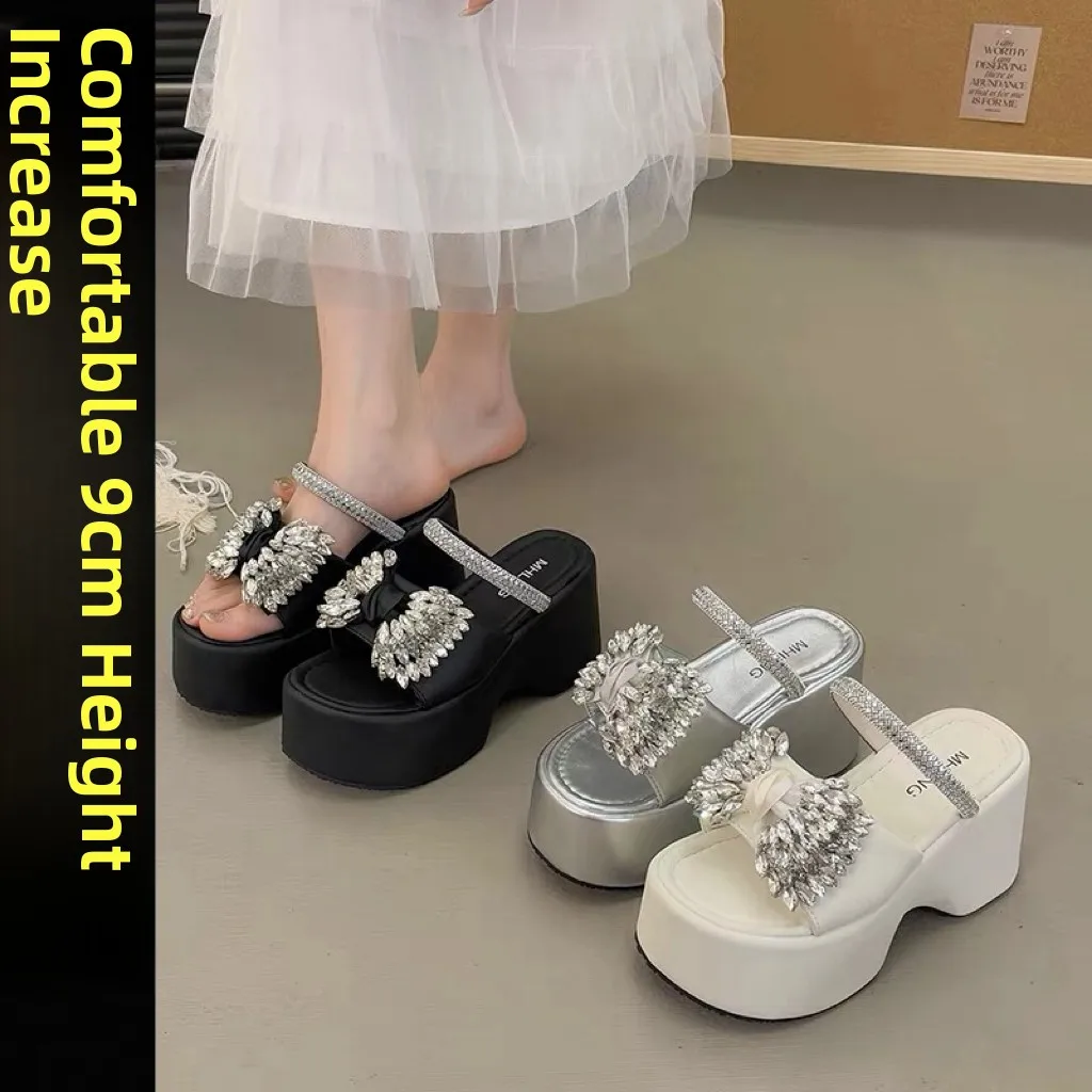Women's  Knot Water Diamond Thick Heel Sandals Summer Trendy Flat Sandals Arch Support Comfortable Slip-On Shoes