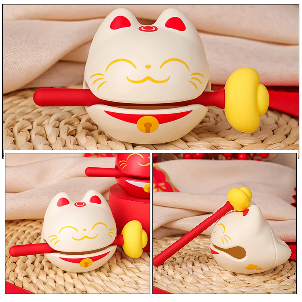 

1 set Cat Wooden Fish Temple Temple For Office Stress Relief Percussion Instrument Plaything Decor Small