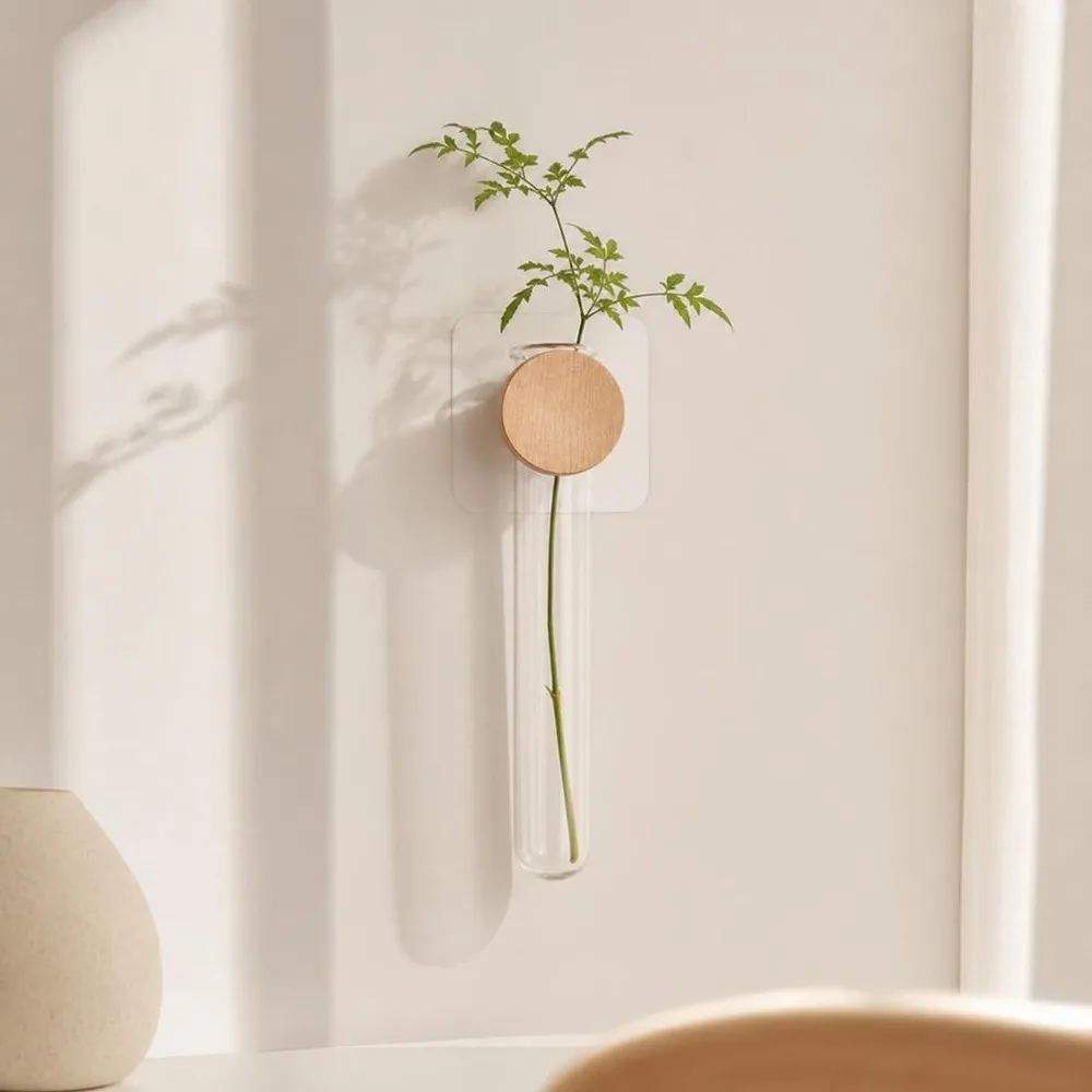 Wooden Hydroponic Planter Shelf Home Ornaments Vase Wall Decoration Retro Geometric Planter Holder Home Decor