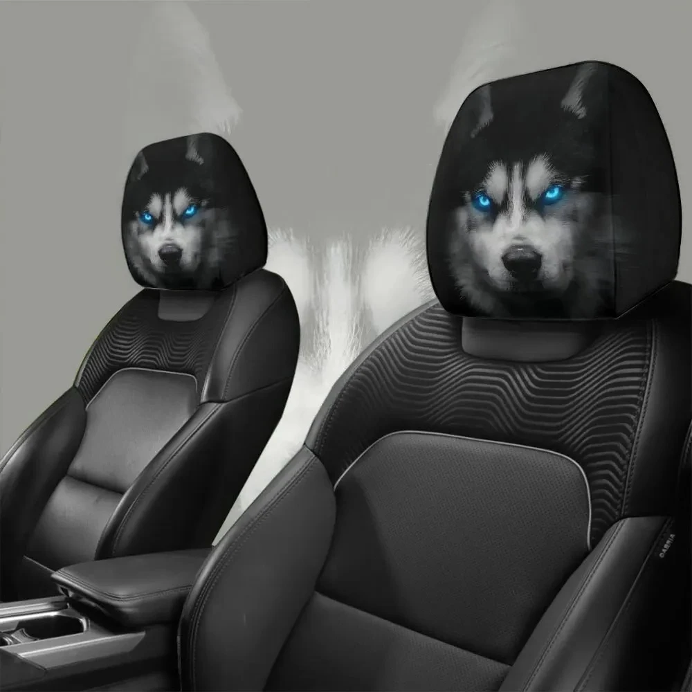 Black Timberwolf Breathable Car Headrest Cover 2pcs Stain Resistant Retractable Car Interior Parts Perfect Holiday Gift
