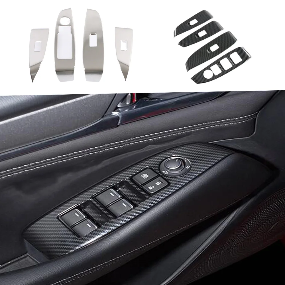 Car ABS/Steel Cover Window Glass Panel For Mazda 6 Mazda6 Atenza 2020 2021 2022 2023 Armrest Lift Switch Button Trim Frame 4PCs