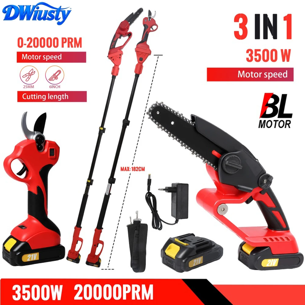 Sierra de cadena telescópica 3 en 1 DWiusty, tijeras eléctricas para ramas altas, herramientas eléctricas de jardín compatibles con baterías Makita de 18V