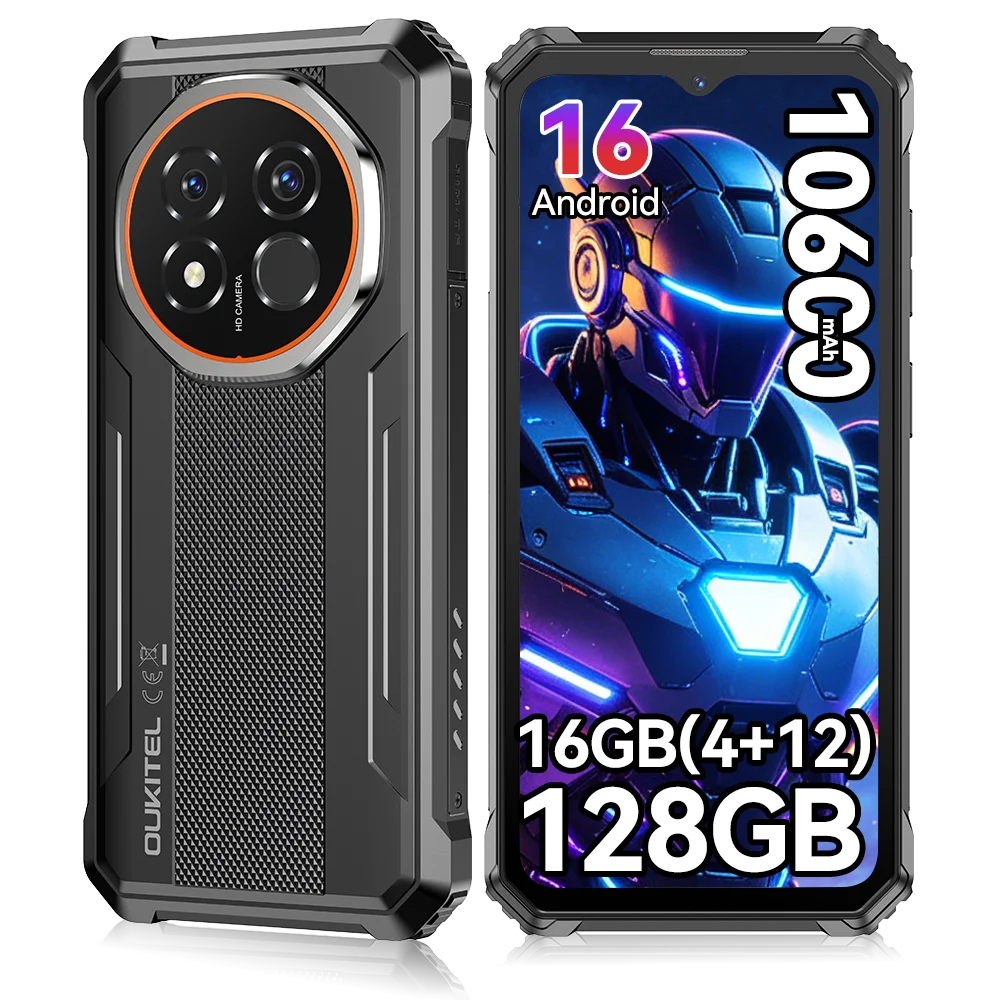 OUKITEL G6 Robuuste Smartphone Android 16 16GB(4+12)+128GB Unisoc T615 4G 64MP Camera 6.52" 90Hz Scherm 10600mAh Batterij NFC