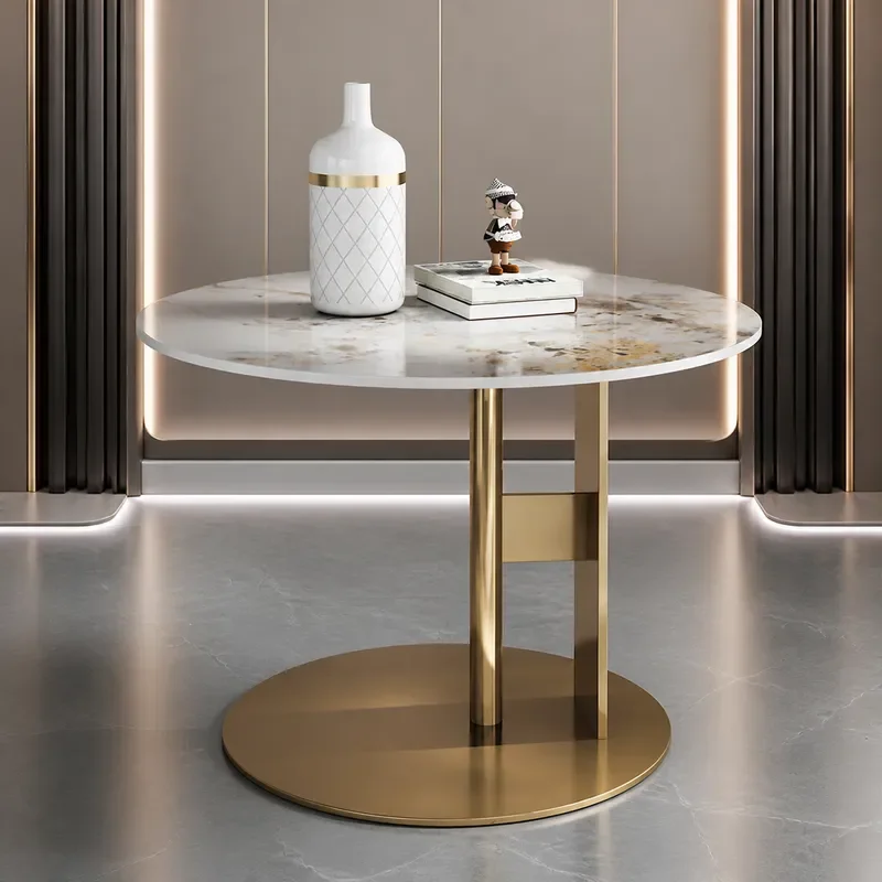 Italian Light Luxury Modern Minimalist Round Coffee Table Small Size Nordic Style Rock Slab Side Table for Living Room