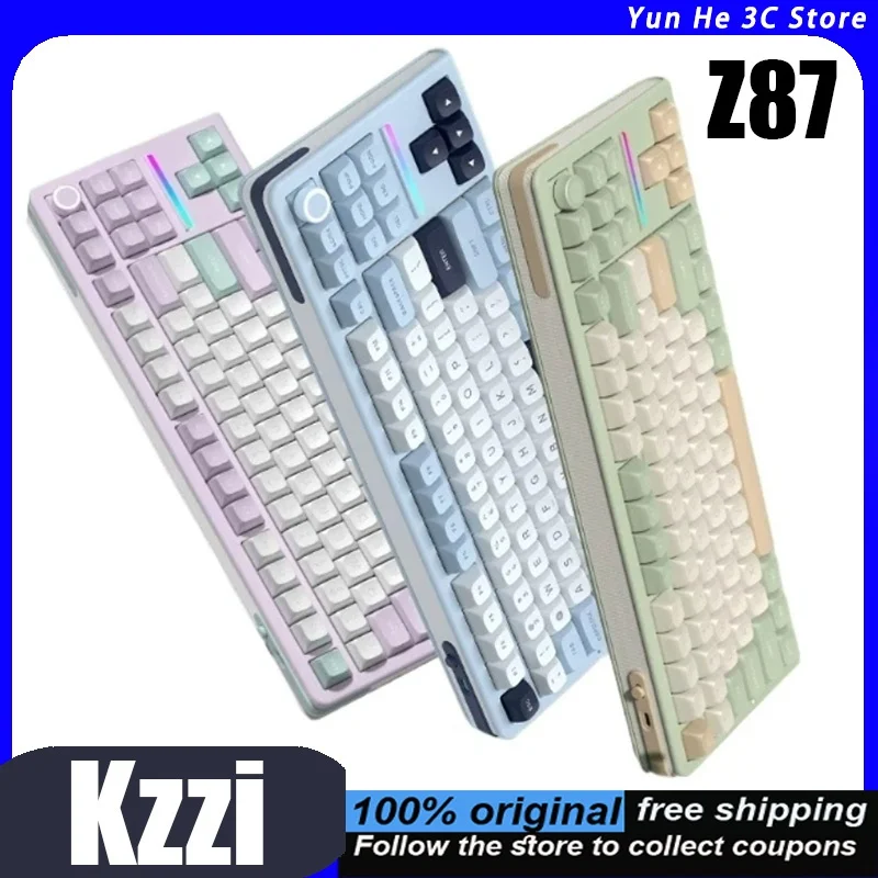 Kzzi Z87 Mechanical Keyboard 3 Modes Wireless Bluetooth Wired 87 Keys Ideal for Gaming and Office Use Hot-Swappable Ergonomic