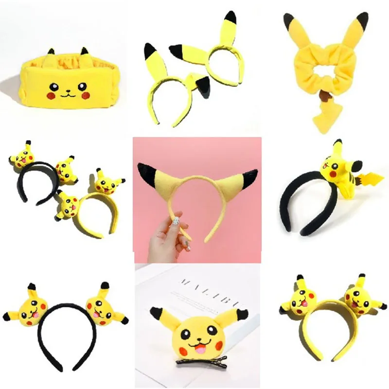 7 Style Pokemon Anime Headwear Cute Pikachu Headband Face Wash Headband Cute Hair Clip Headband Gift Toy for Children Adult