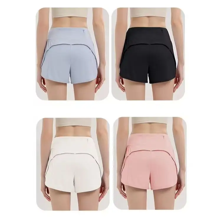 Women Anti Chafing Sports Shorts Summer High Waist Tummy Control Fake Two Piece Anti Exposure 3 Inch Running Fitness Yoga Shorts