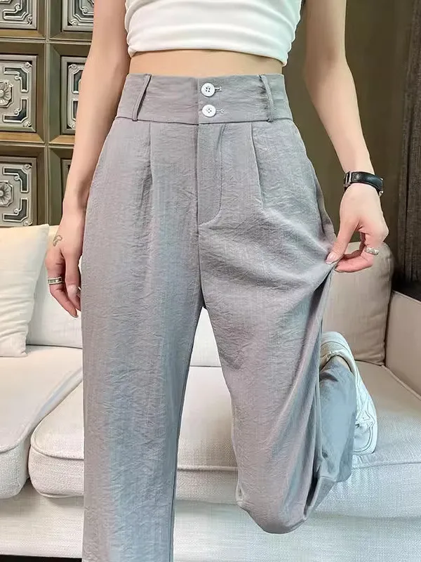 

Летние тонкие брюки-клеш из хлопка и льна с высокой талией, повседневные свободные женские брюки с широкими штанинами, в стиле кэжуал, из ПВХ-материала