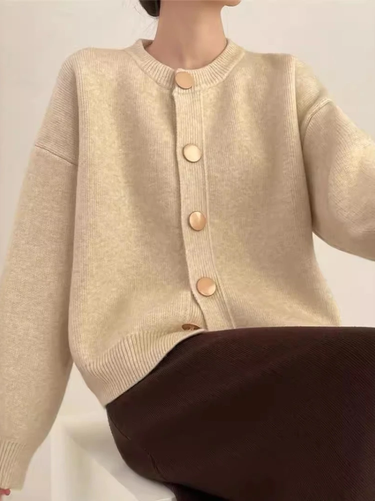 Novità in autunno inverno cardigan moda coreana da donna lavorato a maglia cappotti monopetto versione maglione corto girocollo pigro allentato