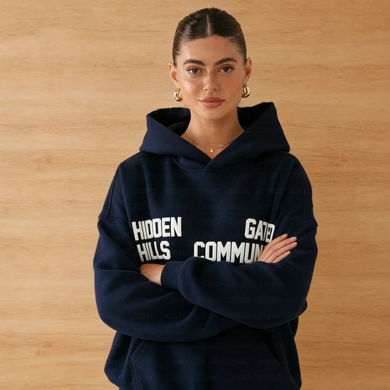 Casual Niche Persoonlijkheid Los schuim Letterprint Sweatshirt met capuchon Unisex Trendy dagelijkse top Gotische high street fashion - afbeelding 2