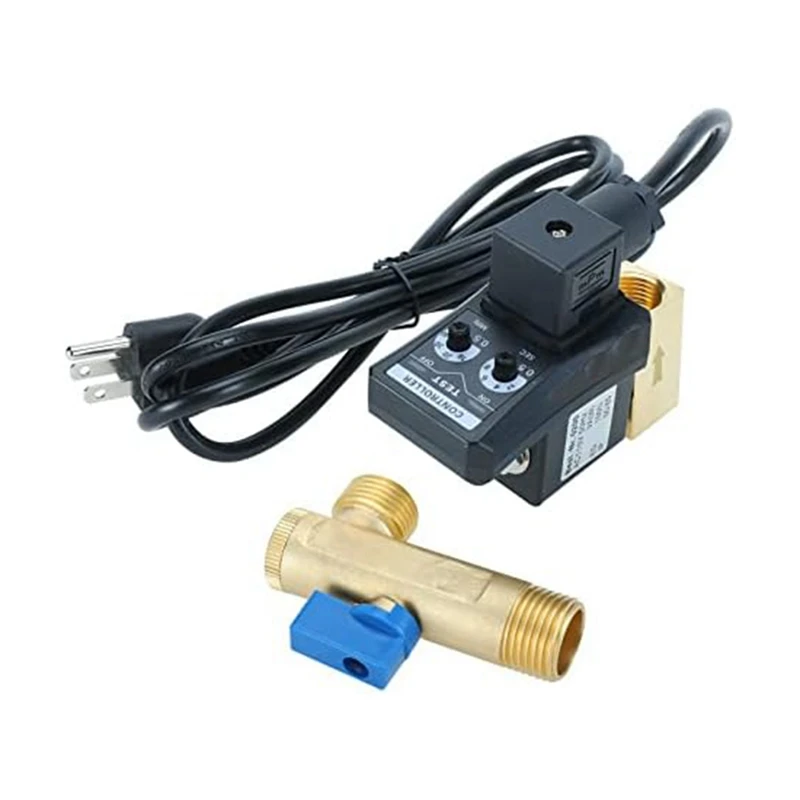 

1/2Inch AC 110V Automatic Condensate Drain Valve, Electronic 2-Way Air Compressor Water Tank Drain Valve, US Plug Easy Install