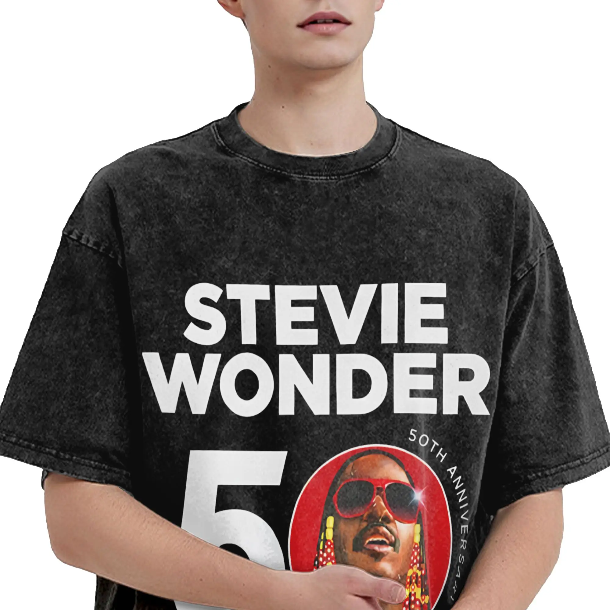 Stevie Wonder Songs in The Key of Life 50th Anniversary Tour  Outfit Washed T Shirts Men Women Streetwear Hip Hop T-Shirt Summer