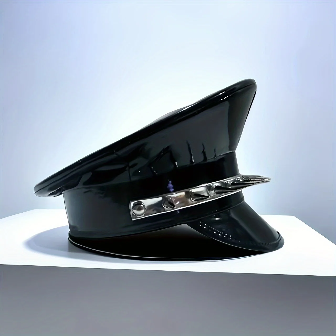 Captain Hat German Style Officer Hat Costume Props Faux Leather Army Hat Guard Hat for Nightclub Performance Masquerade Unisex