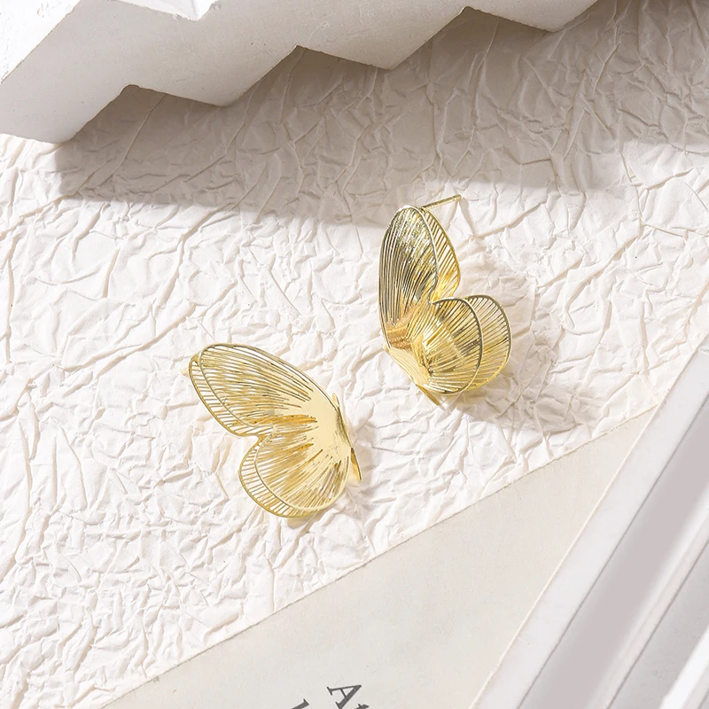 Earrings Vintage New Chinese Metal Butterfly Hollow Design Minimalist Silver Post Durable Elegant Daily Commute Party Gift