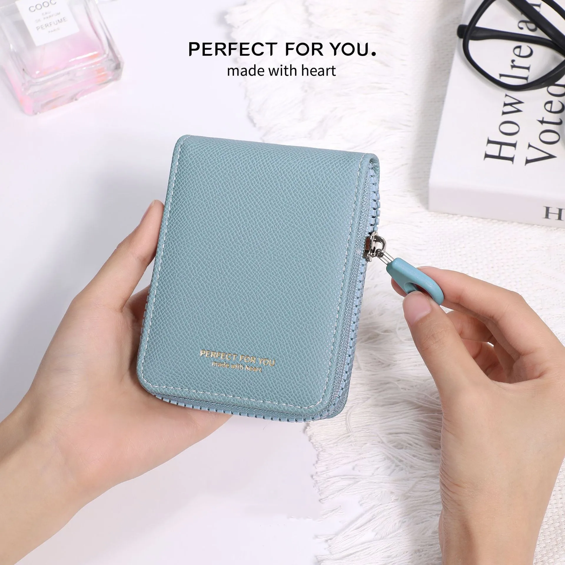 Carteira de couro com zíper couro pu pequena bolsa de moedas carteira feminina compacta multi slot titular do cartão para viagens estudantes presente