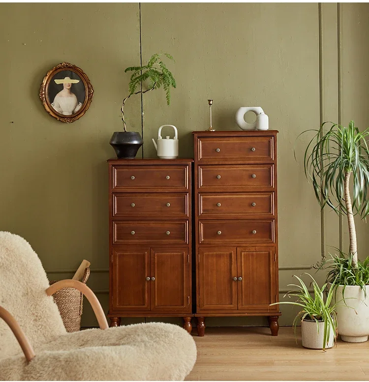 American Solid Wood Walnut Cabinet Multifunctional Living Room Bucket Side Locker Multi Drawer Door