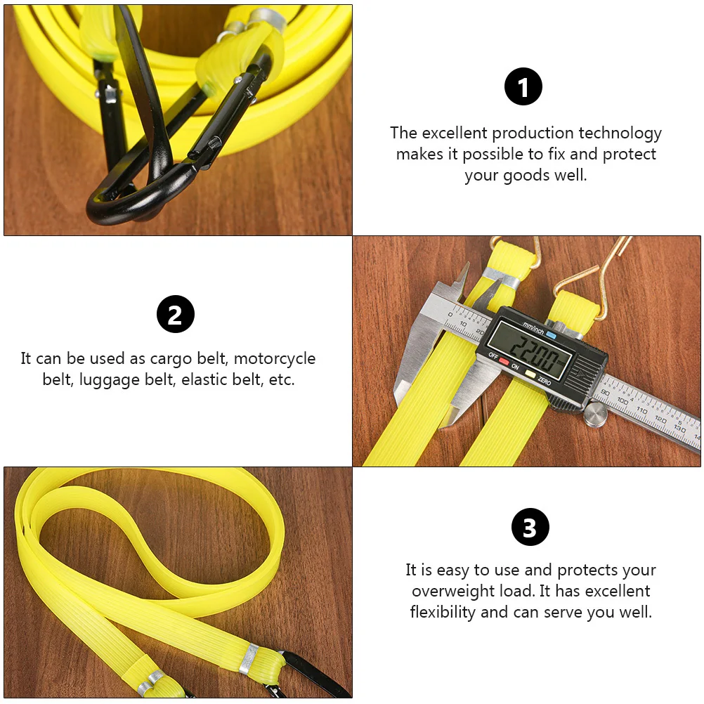 

2pcs Elastic Cargo Binding Belt Tpe Fastening Rope With Hooks Durable Tensioner For Motorbike Luggage Overweight Load