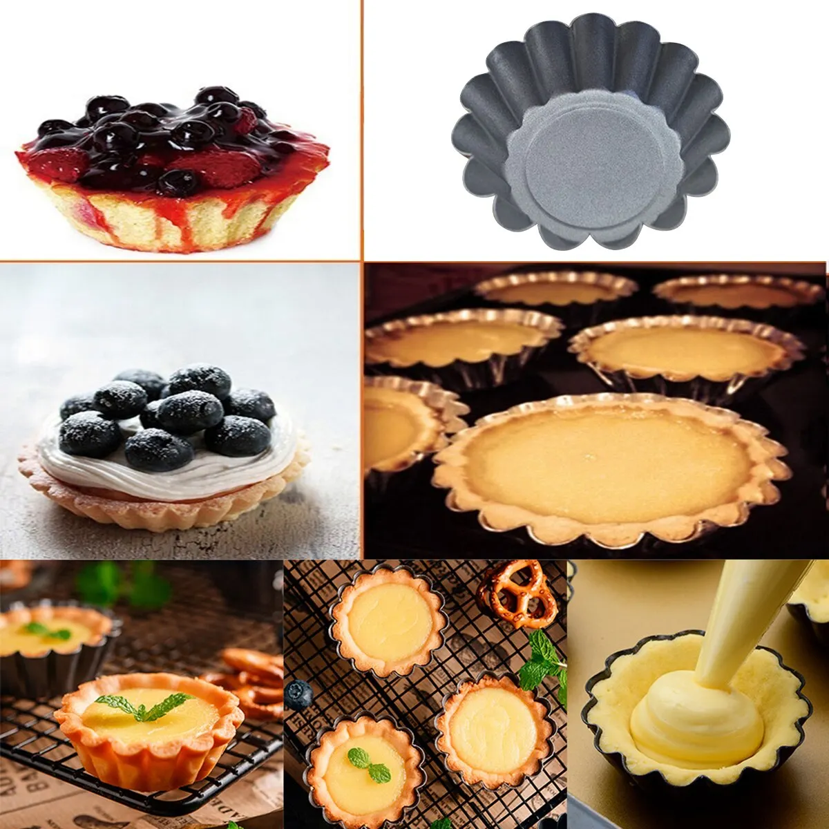 12pcs Non-stick Carbon Steel Mini Egg Tart Pans Reusable Cupcake Mold Flower Cup Cake Mold Muffin Baking Cup Mold