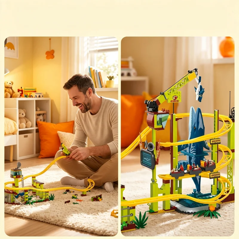Dinosaur Roller Coaster Building Kit, Ocean Baby Track Building Model, Creative Mechanical Building Blocks Adult Collection Disp