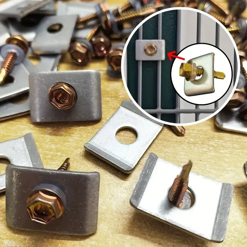 50Sets C-Shaped Fixed Plate Hexagonal Drill Tail Screws With Wire Mesh Fixed Plate For The Fixation Of Guardrails And Metal Nets