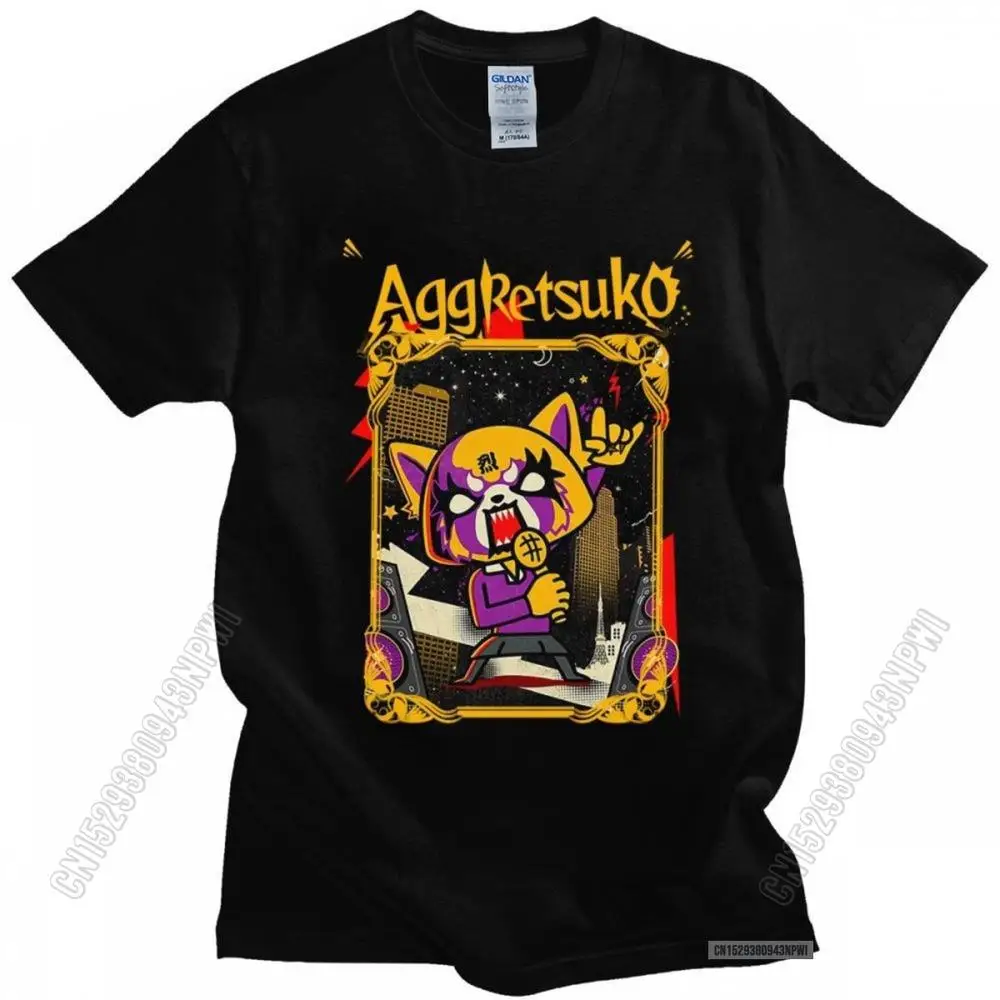 Funny Aggressive Retsuko T Shirt Men\'s O-Neck Japanese Manga Aggretsuko Printed Tee Tops Cotton Regular Fit T-Shirt Merch