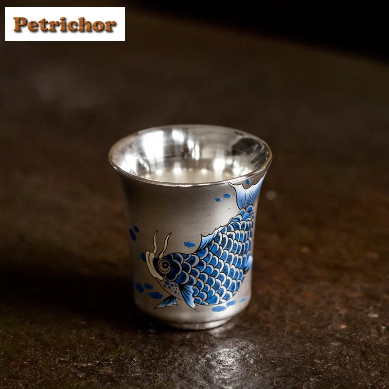 

Gilded Silver Dragon Fish Teacup Retro Tea Bowl Water Jug Tea-tasting Fragrance Cup Jianzhan Master Cups Chinese Tea Set Craft