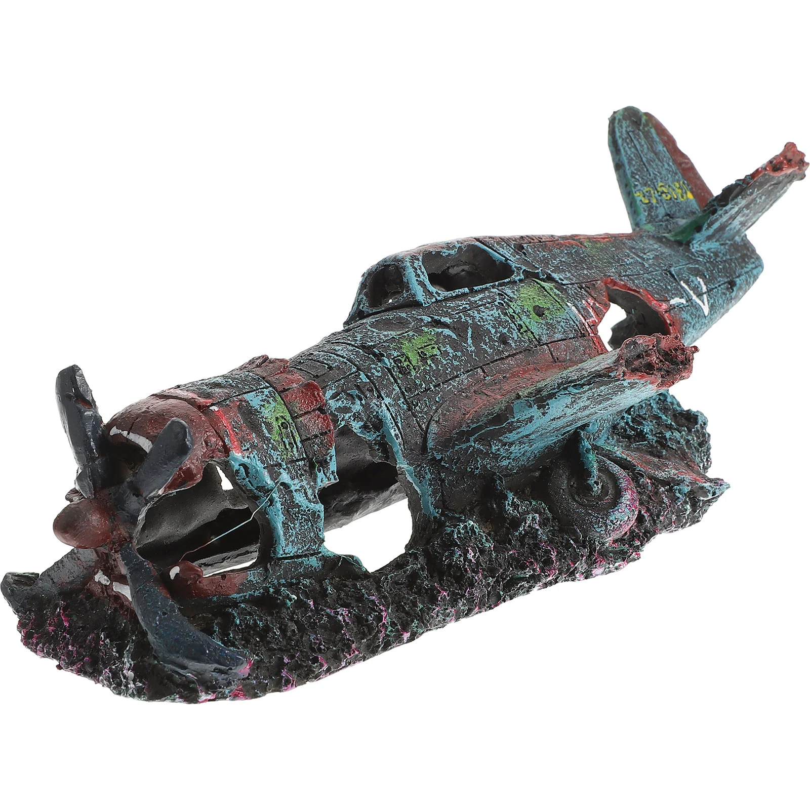 Aquarium Decorations Plane Tank Ornament Shipwreck Submarine Artificial Gallon Stand Airplane Decoration Sunken Decor Resin