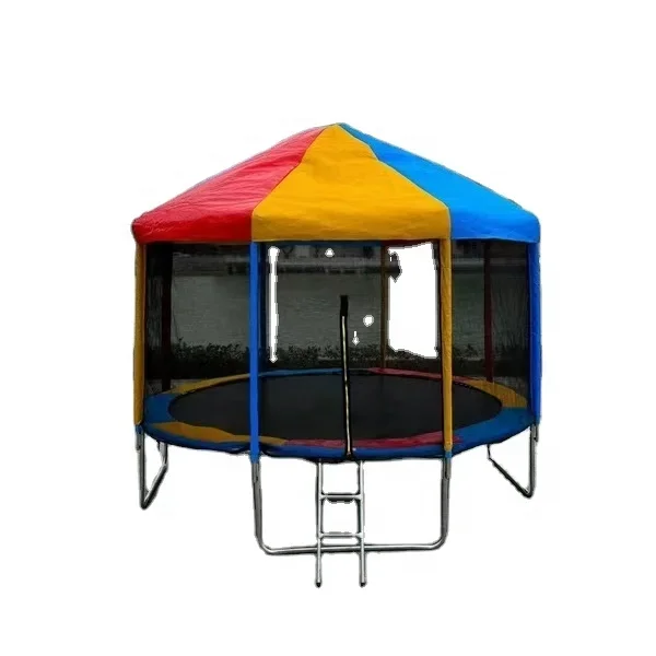 6ft-16ft round trampoline with safety enclosure net with cover with colorful colors heavy duty jumping mat with ladder for kids