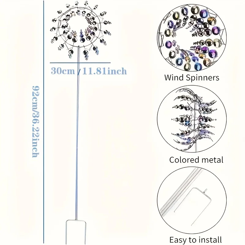 صائد الرياح ثلاثي الأبعاد، ديكور الفناء الخارجي في الحديقة، طاحونة هوائية معدنية، مناسبة للفناء والحديقة وديكور الفناء #4