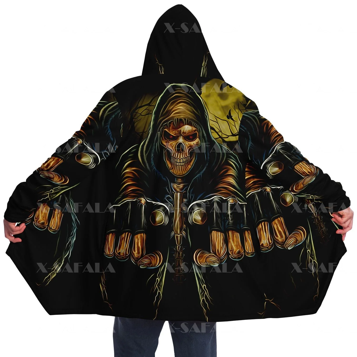 

Thick Warm Hooded Cloak for Men Skull Death Motor Praying Overcoat Coat 3D Print Windproof Fleece Cape Robe Hooded Blanket-4