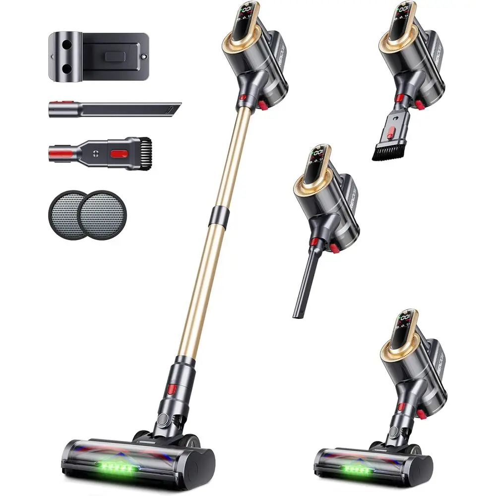 

Cordless Vacuum Cleaner, 550W 45Kpa 65Mins Stick Vacuum, Self-Standing Vacuum Cleaners for Home with LED Display, Anti-Tangle Re