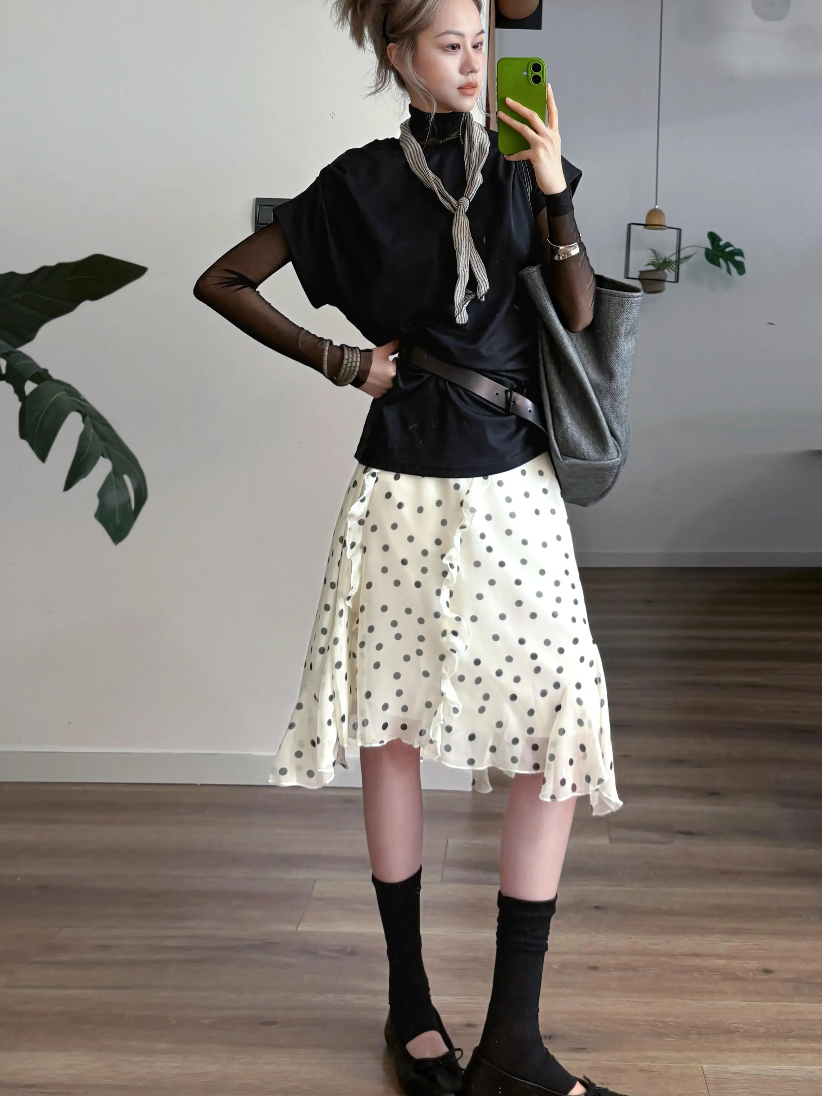 Casual American Retro Half-length Skirt with Polka Dot Design in Apricot Color for Women Spring Summer New Style Versatile Le...