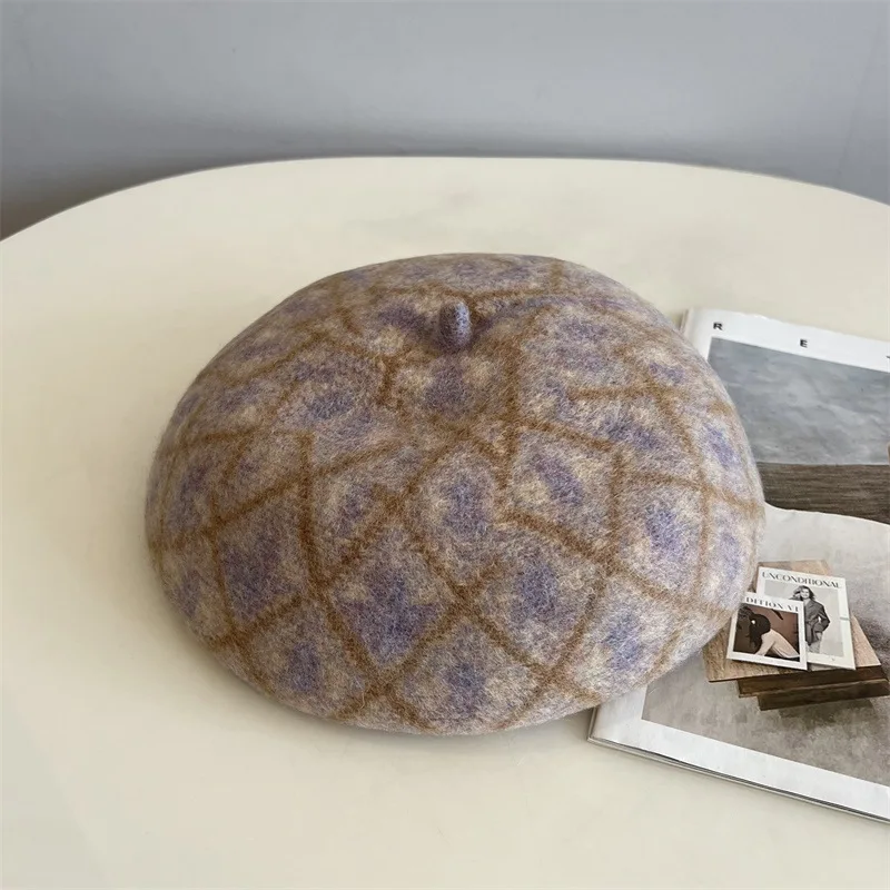 قبعة جاكار يابانية أسترالية 100% من الصوف للفتيات، قبعة رسام دافئة فنية للخريف والشتاء #4