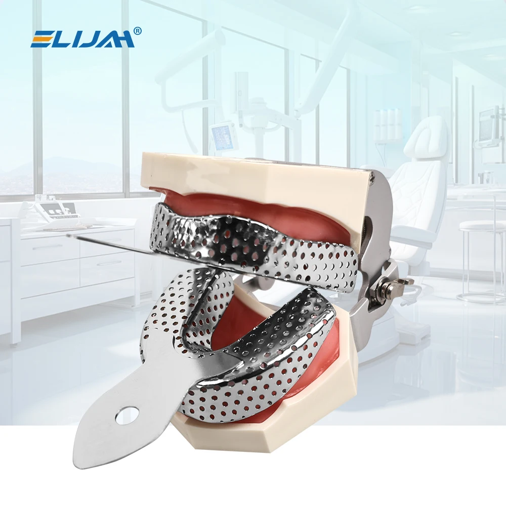 2Pcs Stainless Steel Dental Impression Trays Upper Lower Teeth Holder Denspay Autoclavable Denture Teeth Tray Dental Lab Tools