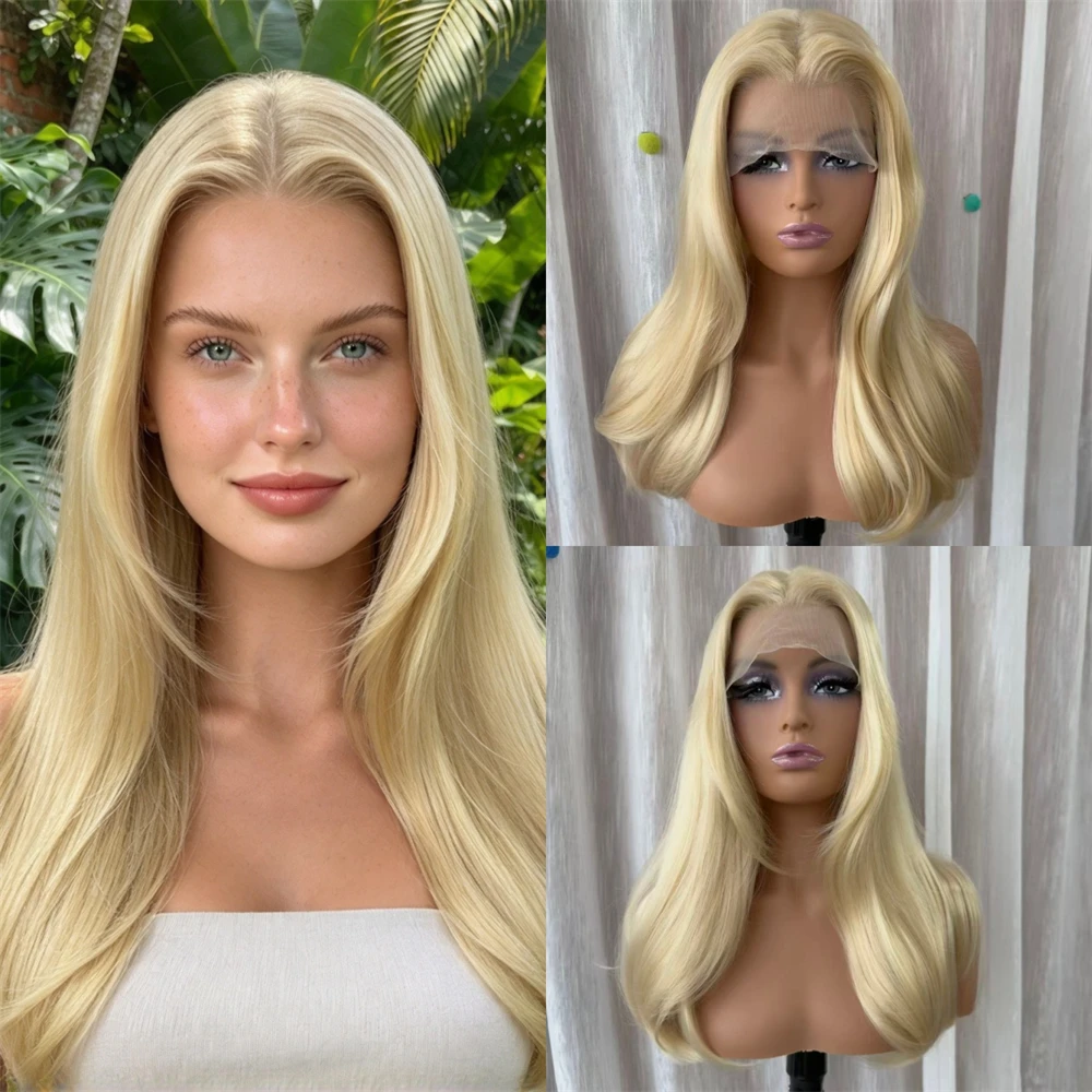 Preplucked Hairline High Quality Synthetic Wig 13x4 Golden Blonde HD Lace Front Wig Japanese Heat Resistant Silk Fiber 20 Inches