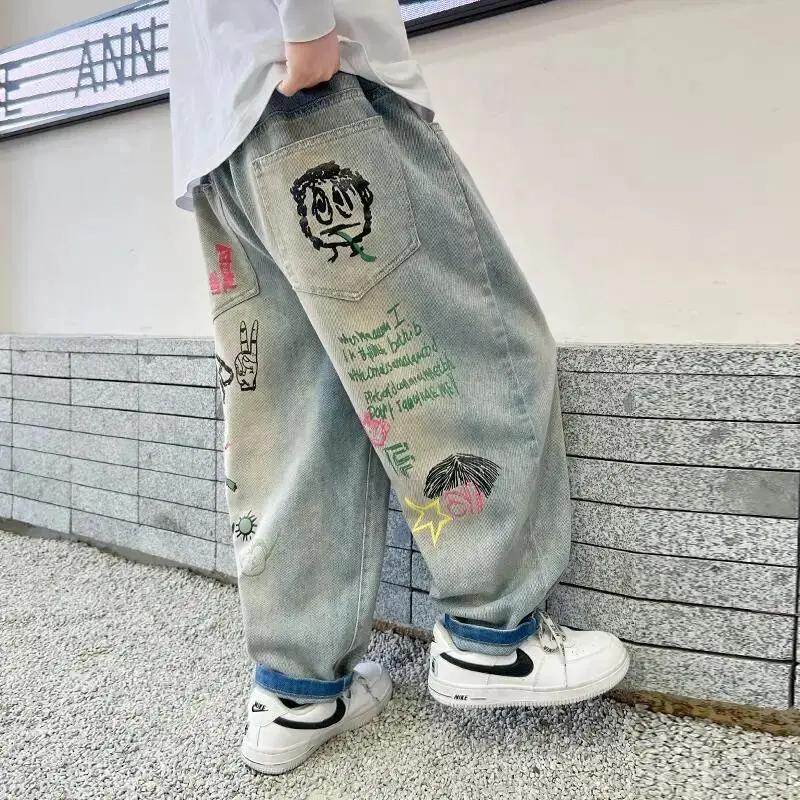 Boys\' Jeans Spring and Autumn 2024 New Children\'s Wear Korean Loose Casual Pants Explosive Street Big Kids trousers