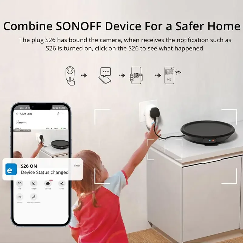 SONOFF kamera IOT Wi-Fi HD 1080P, ramping pintar keamanan rumah deteksi gerakan adegan Alarm terkait melalui EWeLink Alexa Google Home