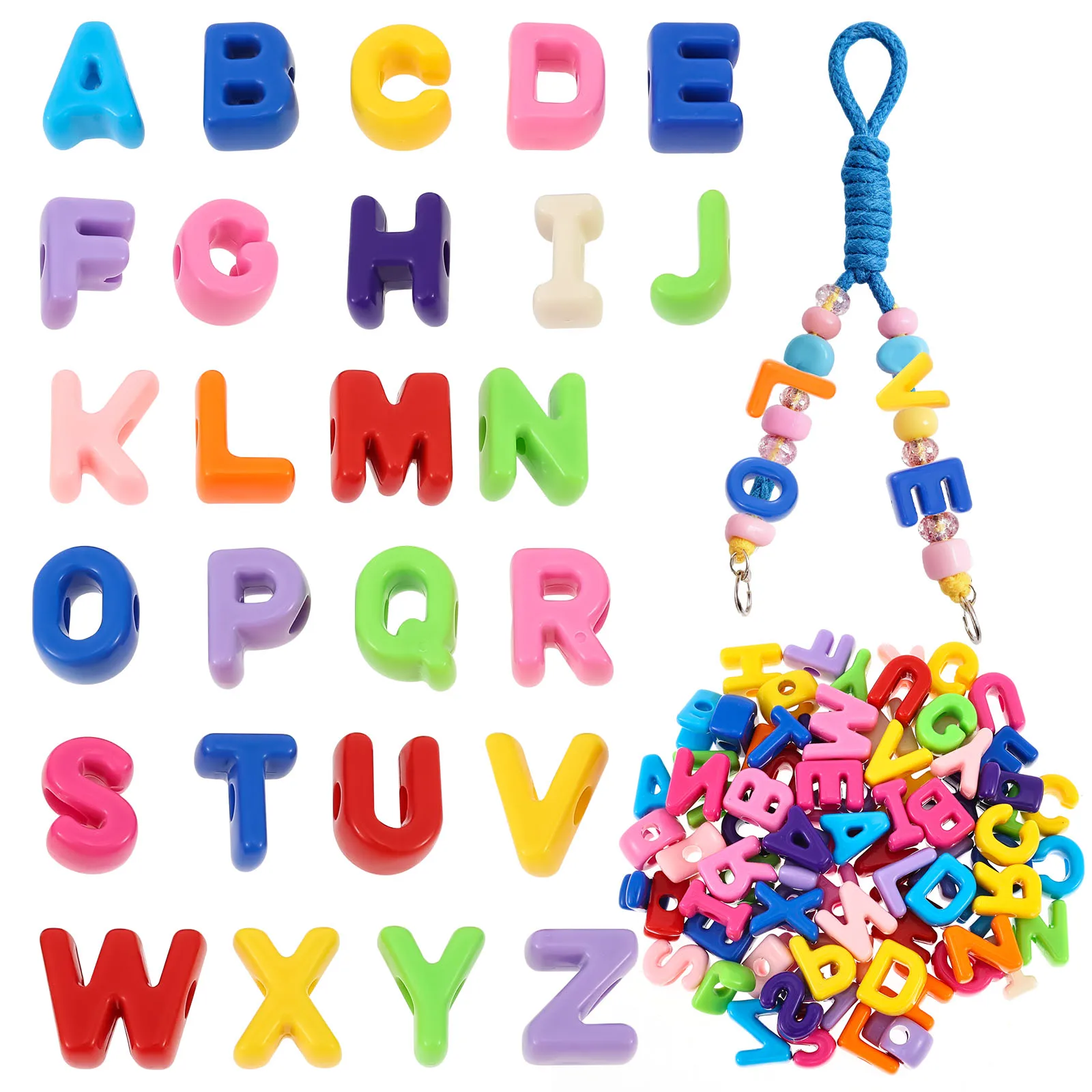 78/108Pcs Acrylic Large Hole Letters and Numbers Beads Colorful Alphabet Beads A to Z Letter Big Hole Loose Bead Keychain Making