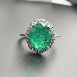 Real Sterling Silver Crystal Ring Man Made Emerald Color Gemstone Ring with Gold Plated 925 Silver Lab Created Crystal Jewelry