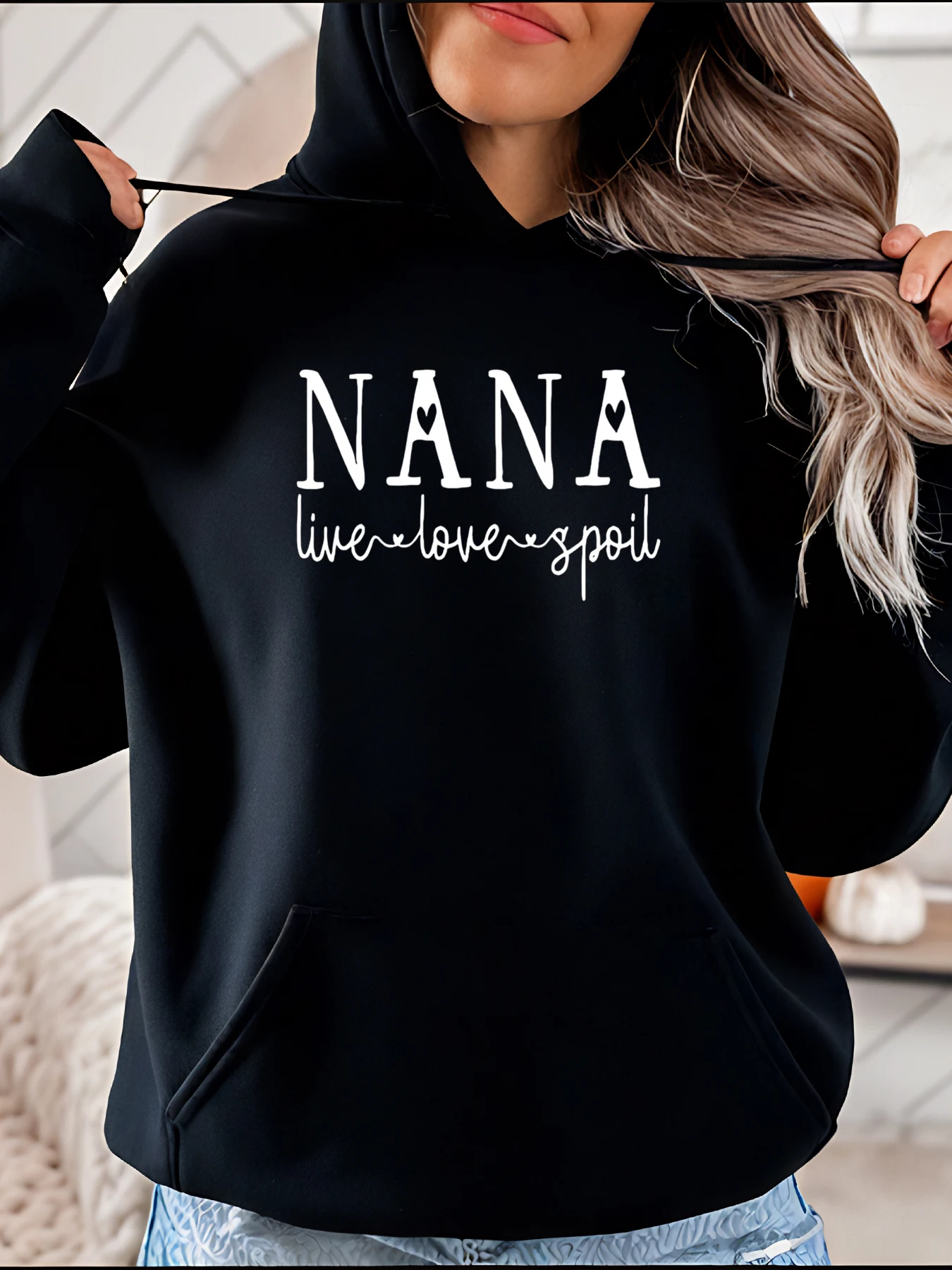 

Толстовка с принтом Nana Live Love Spoil, женская толстовка в повседневном стиле с карманом для подарка бабушке, повседневная одежда