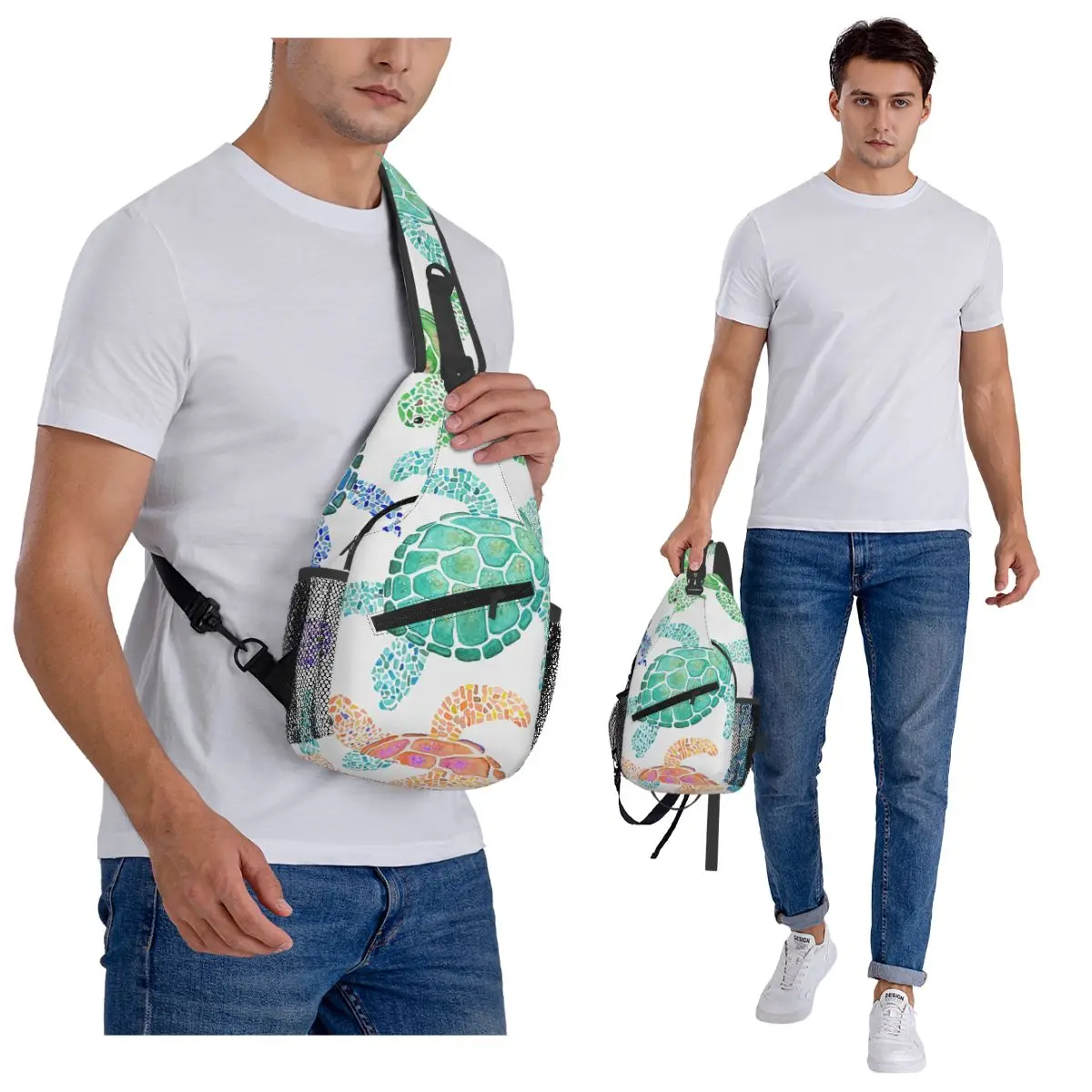 البحر السلاحف نمط اللون حقيبة الصدر الرجال الرافعة Crossbody على ظهره حقيبة صدر للرجال السفر المشي لمسافات طويلة Daypack حقيبة كتف