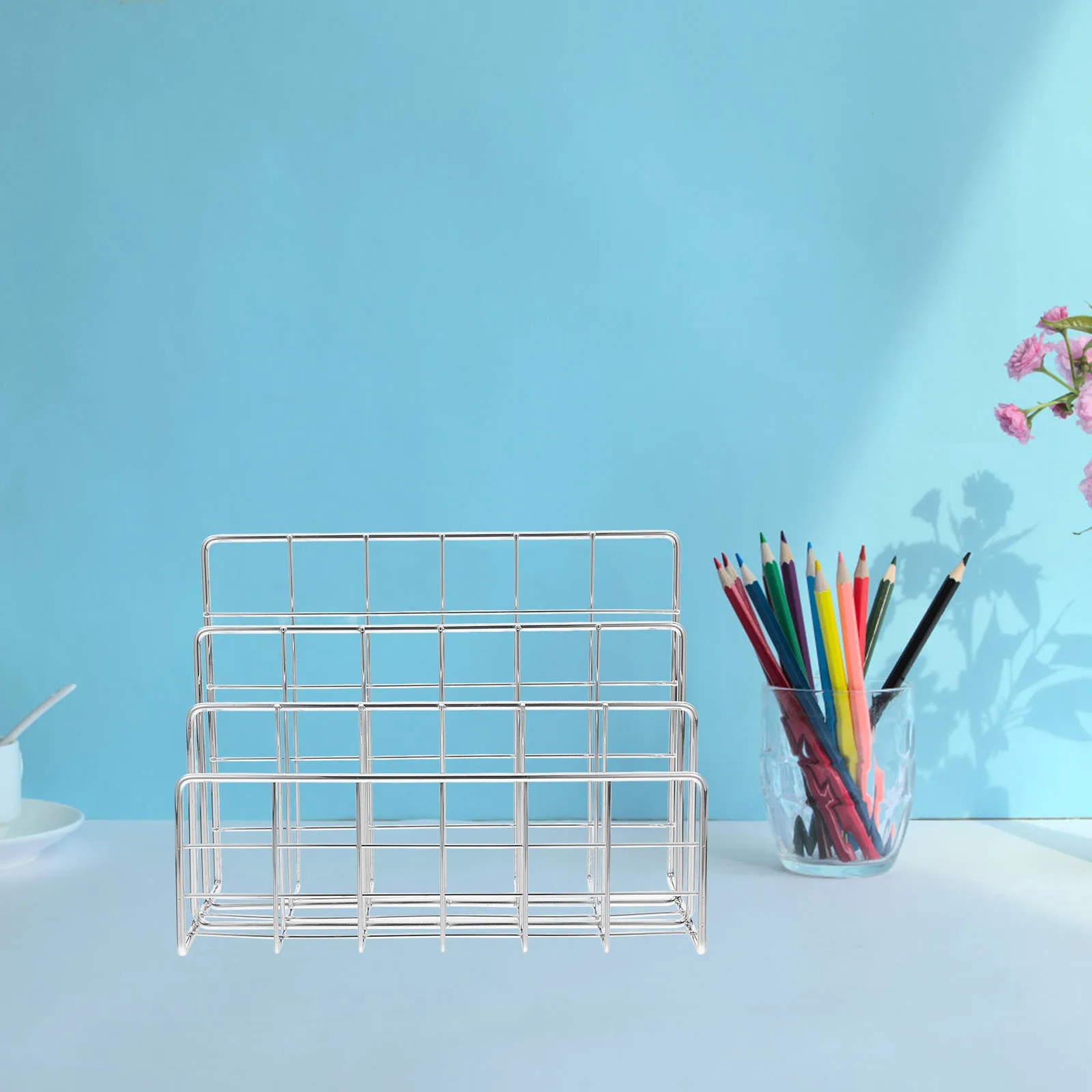 Desktop File Iron Desktop Storage Shelf With Slots For Mail Documents Papers Desk Organizer Holder Countertop Office
