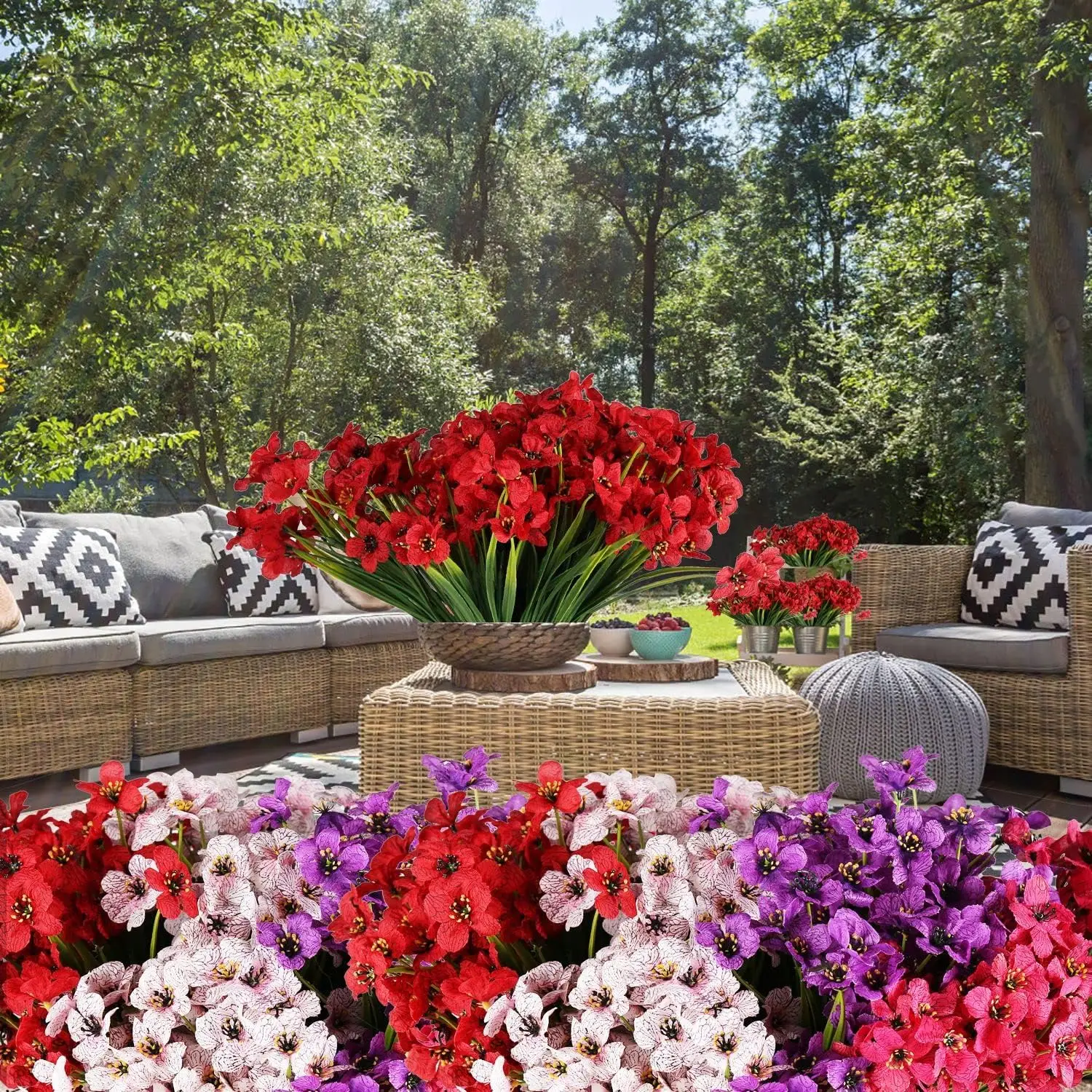 

20 Artificial Flowers Outdoor UV Resistant Faux Flowers No Fade Fake Flowers for Patio Porch Window Wedding Farmhouse Decor (Ros