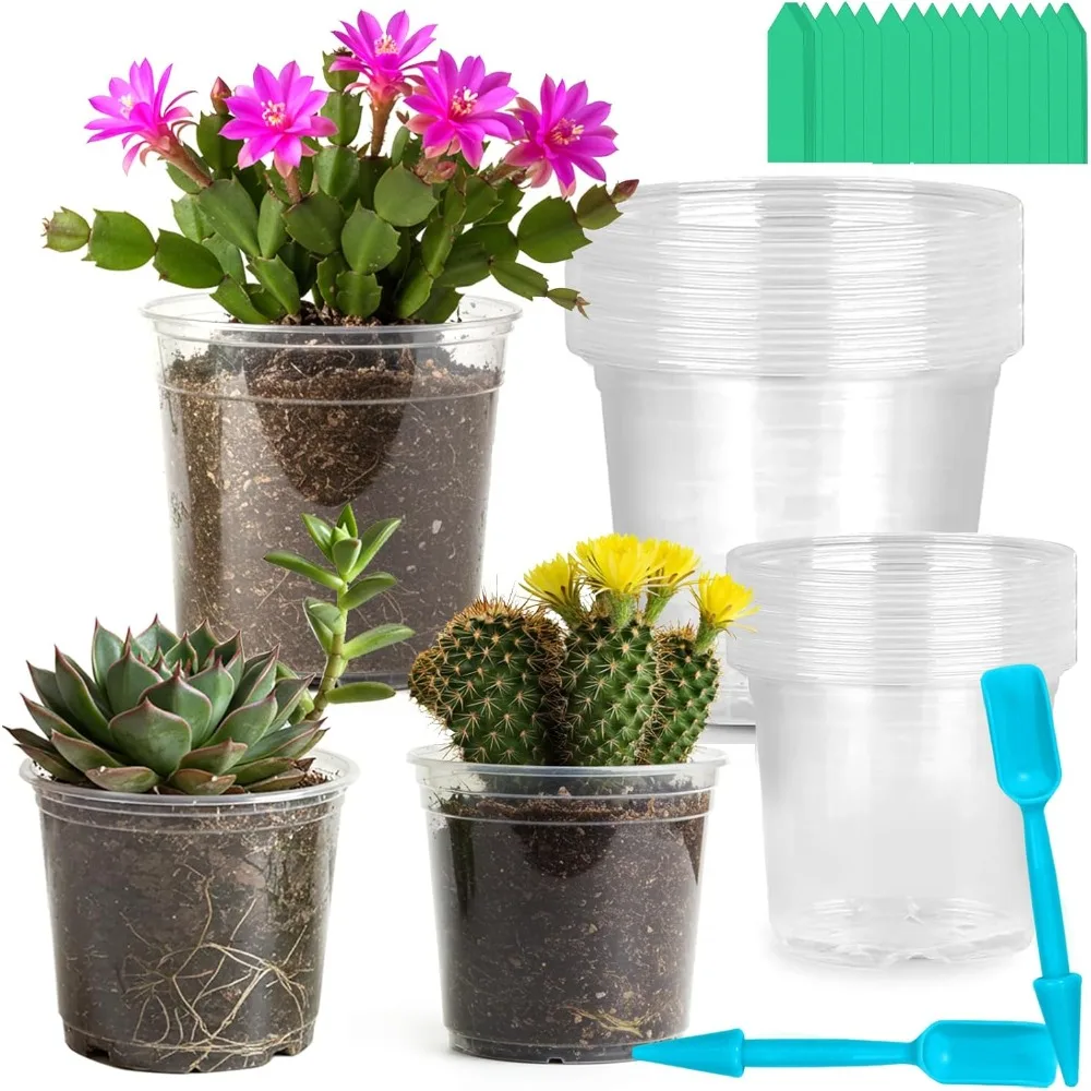 

Clear Nursery Pots for Plants, 3.7/5 Inch Plastic Seedling Pots with Drainage Holes – Flexible Transparent Planters for Indoor &