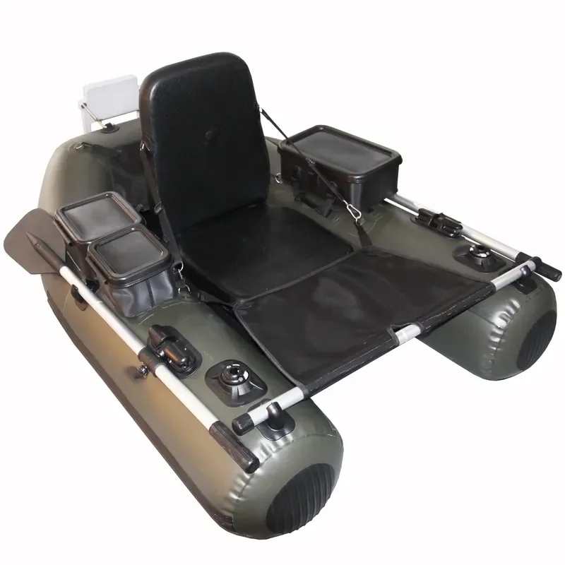 Inflatable Fishing Boat Belly Boat With Storage Pockets, Adjustable Straps & Bracket for Trolling Motor Kayak for Fishing