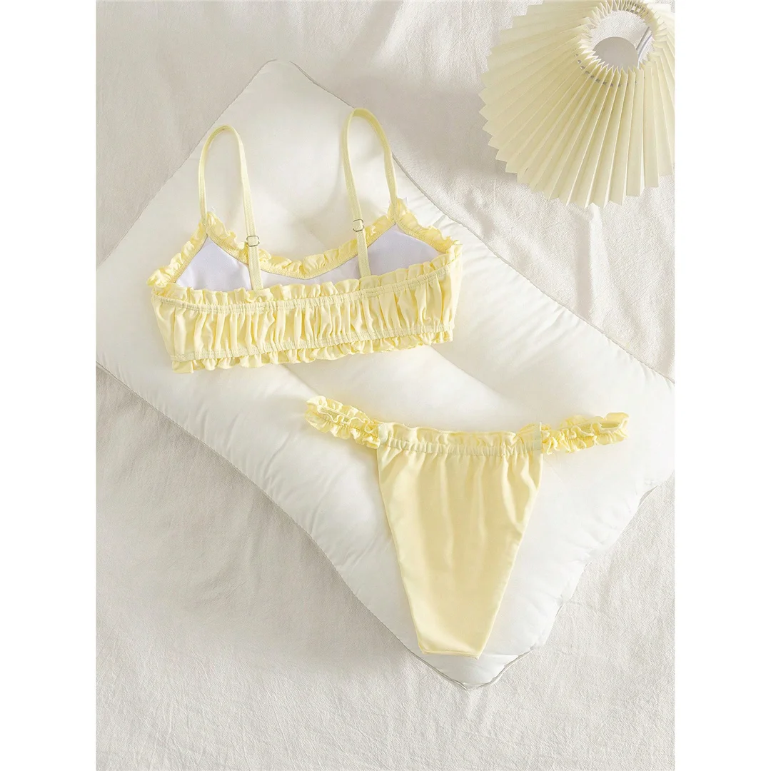 S - XL, geraffter Bikini mit hohem Beinausschnitt, Damen-Badebekleidung, zweiteiliges Bikini-Set, gepolsterter Badeanzug, Badebekleidung, Modell V7737. – Detail 8