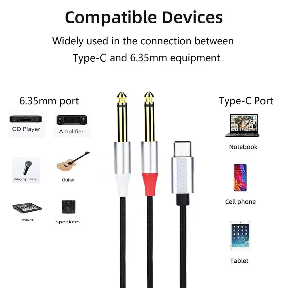 Audio cable 1/2 suitable for Apple Type-C to 6.35 dual channel amplifier audio cable, mixing console connection cable view 3